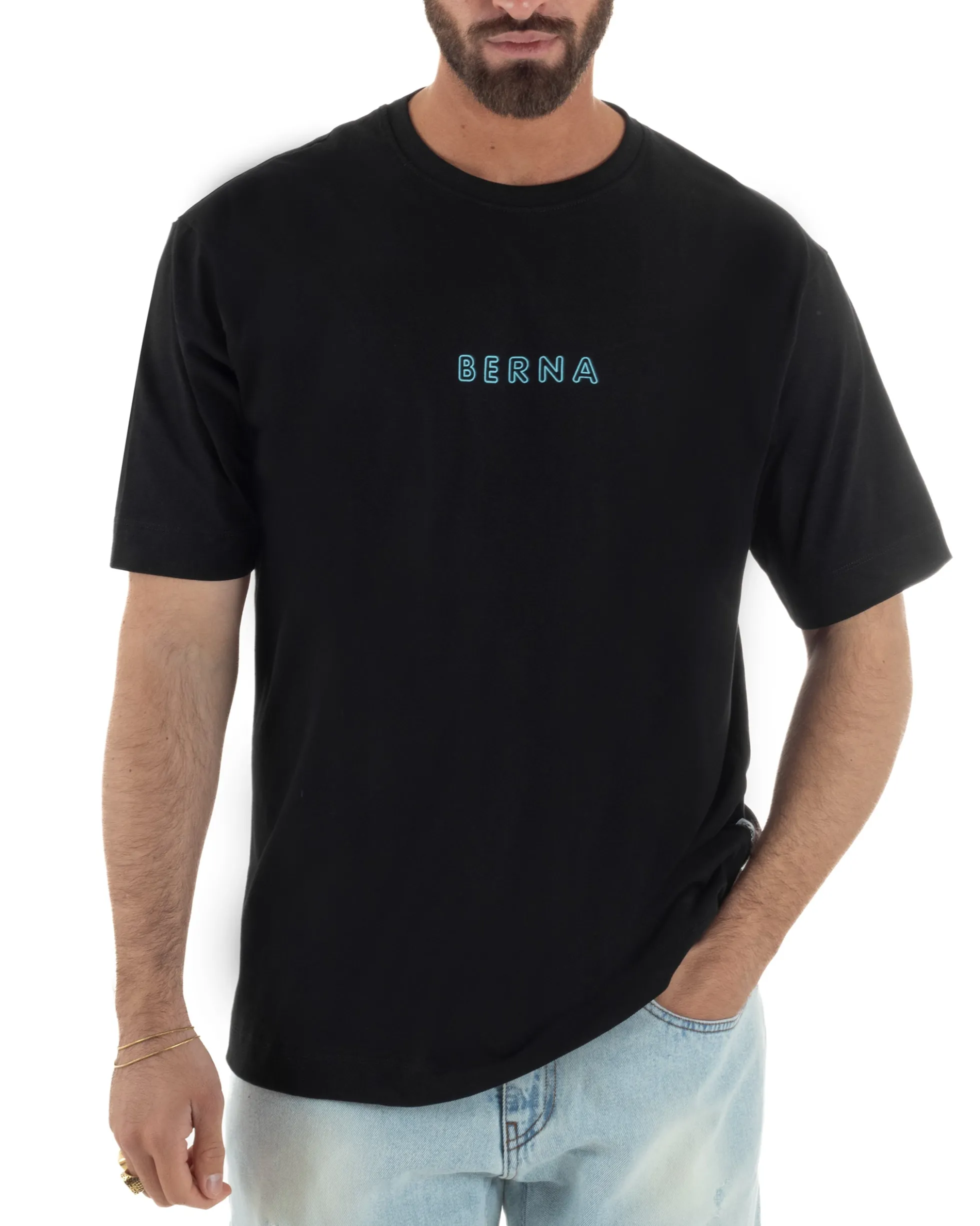 T-shirt uomo cotone stampa aquila atzeca nero BERNA M-261078