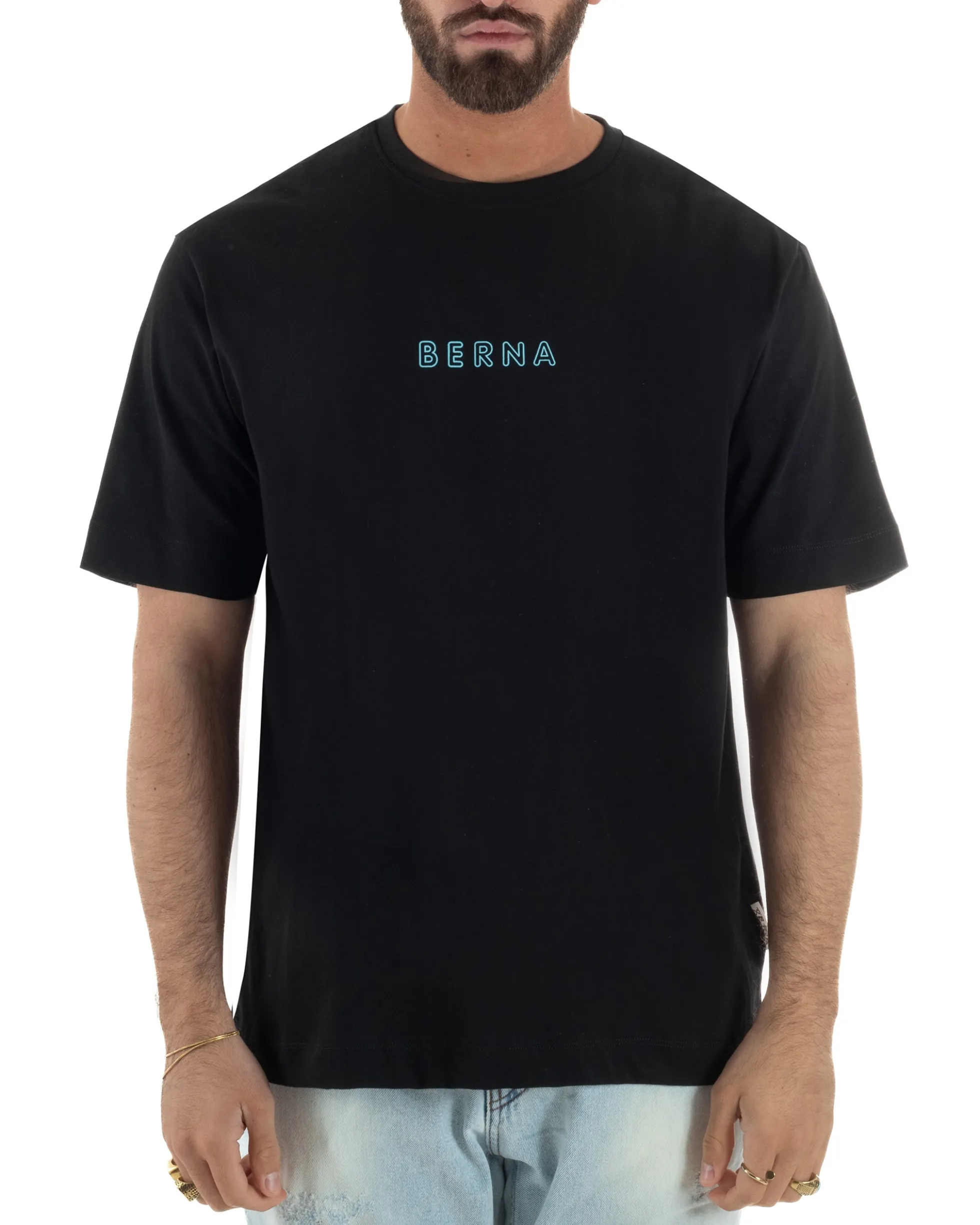 T-shirt uomo cotone stampa aquila atzeca nero BERNA M-261078