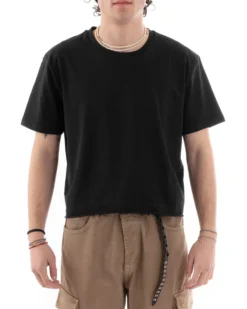 T-shirt Uomo Cropped Boxy Fit Corta Taglio Vivo Nero TS2854A