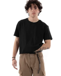 T-shirt Uomo Cropped Boxy Fit Corta Taglio Vivo Nero TS2854A