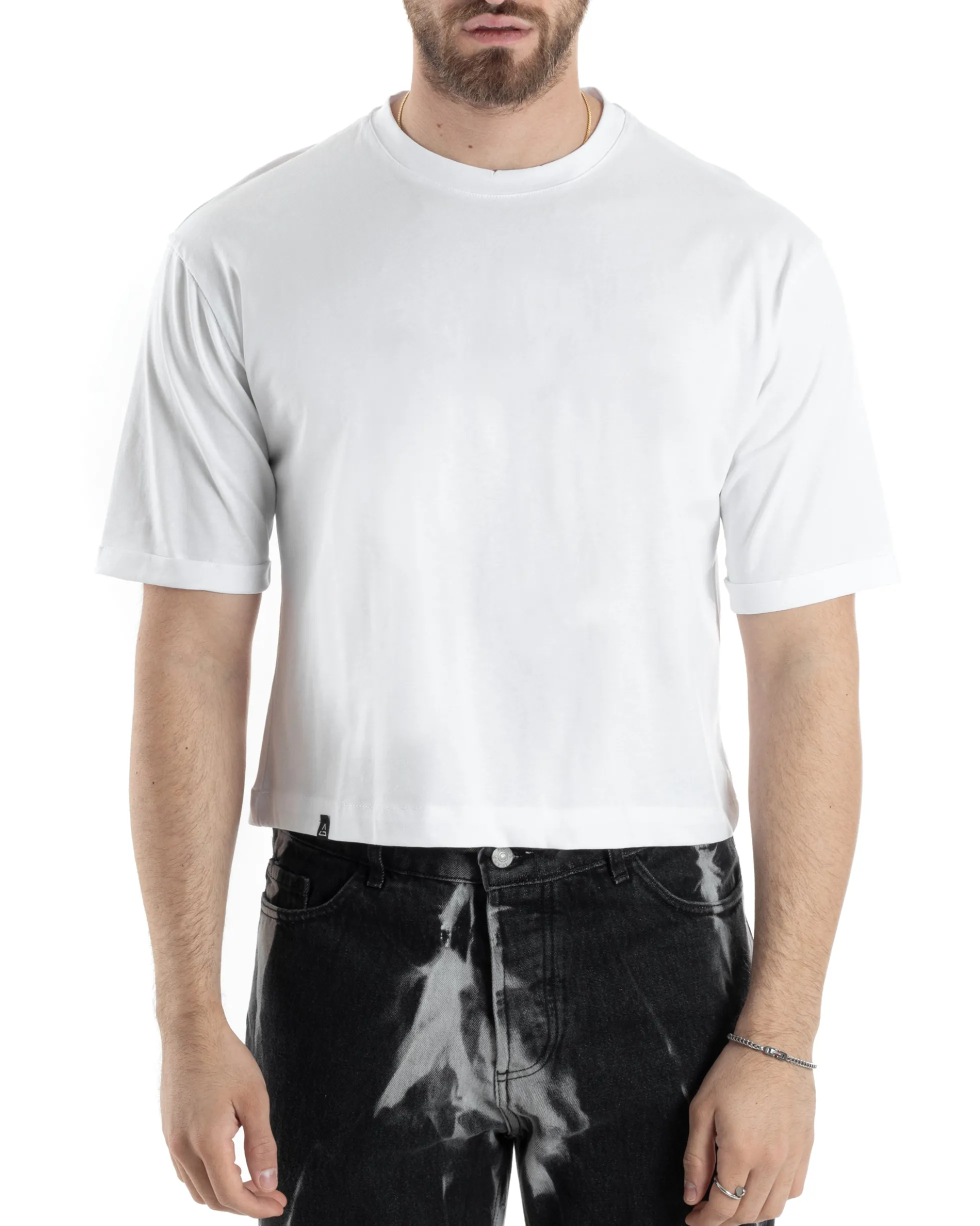 T-shirt Uomo Cropped Corta Boxy Fit Tinta Unita Bianco TS3004A