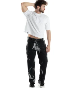 T-shirt Uomo Cropped Corta Boxy Fit Tinta Unita Bianco TS3004A
