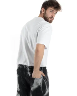 T-shirt Uomo Cropped Corta Boxy Fit Tinta Unita Bianco TS3004A