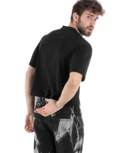 T-shirt Uomo Cropped Corta Boxy Fit Tinta Unita Nero TS3010A
