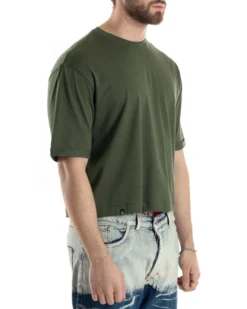 T-shirt Uomo Cropped Corta Boxy Fit Tinta Unita Verde TS3007A