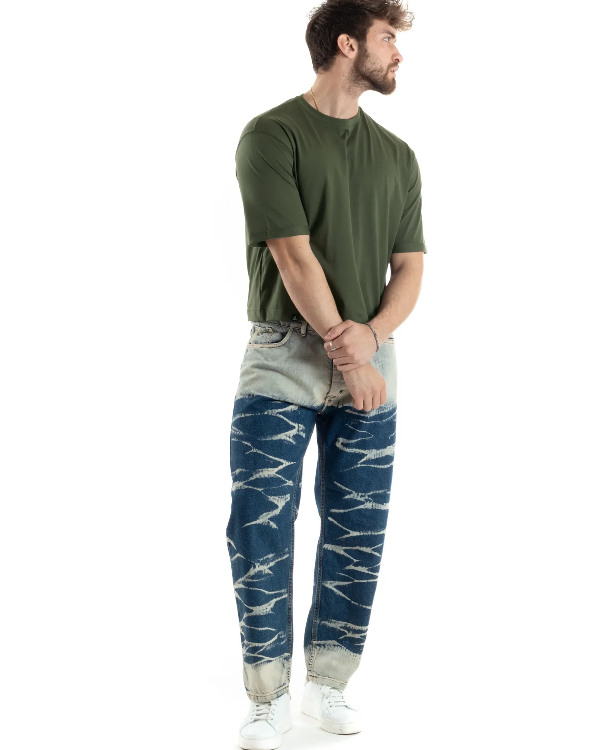 T-shirt Uomo Cropped Corta Boxy Fit Tinta Unita Verde TS3007A