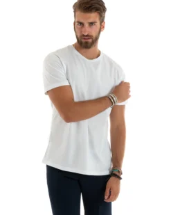 T-shirt uomo filo di scozia basic leggera bianco GIOSAL-TS2976A