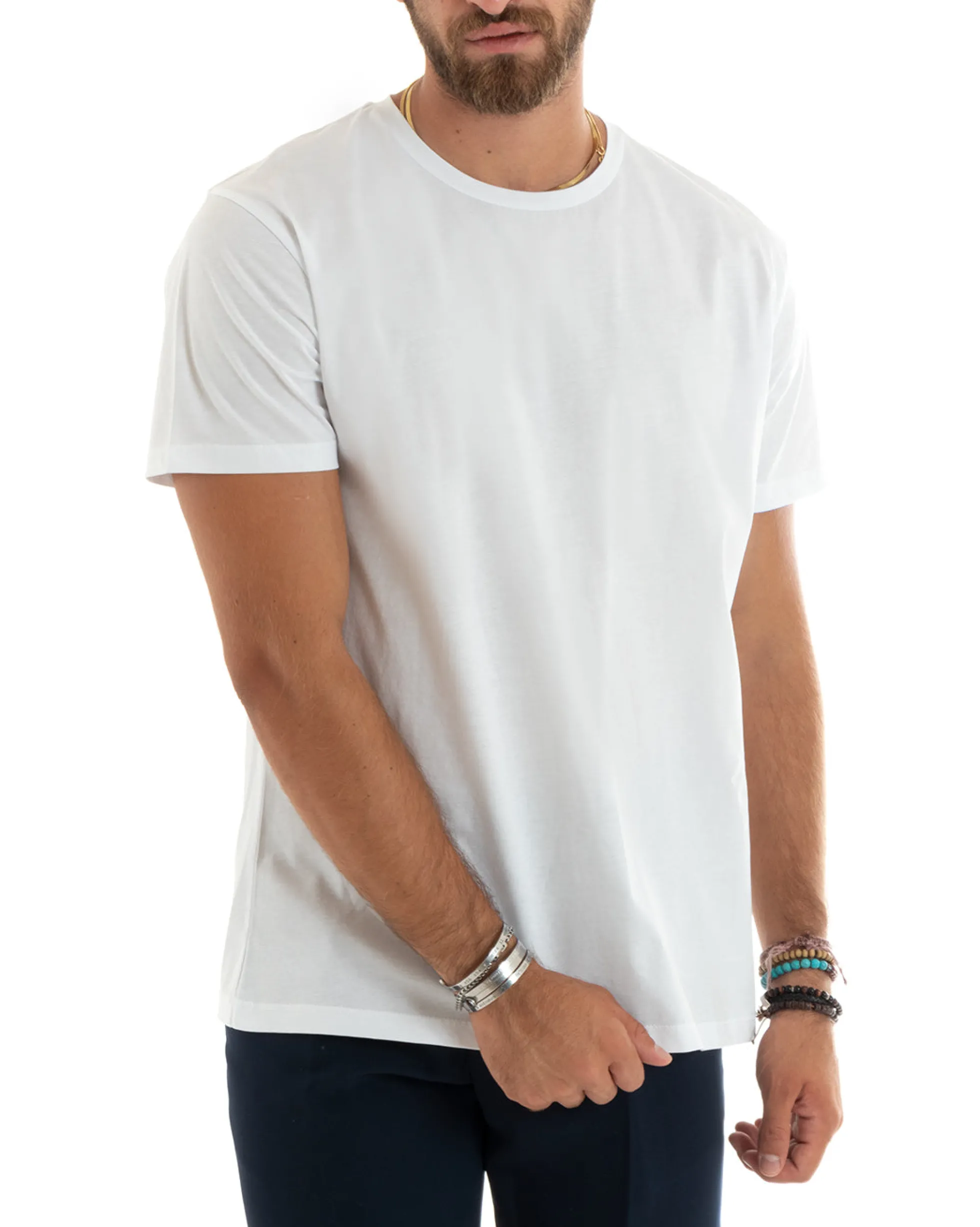 T-shirt uomo filo di scozia basic leggera bianco GIOSAL-TS2976A