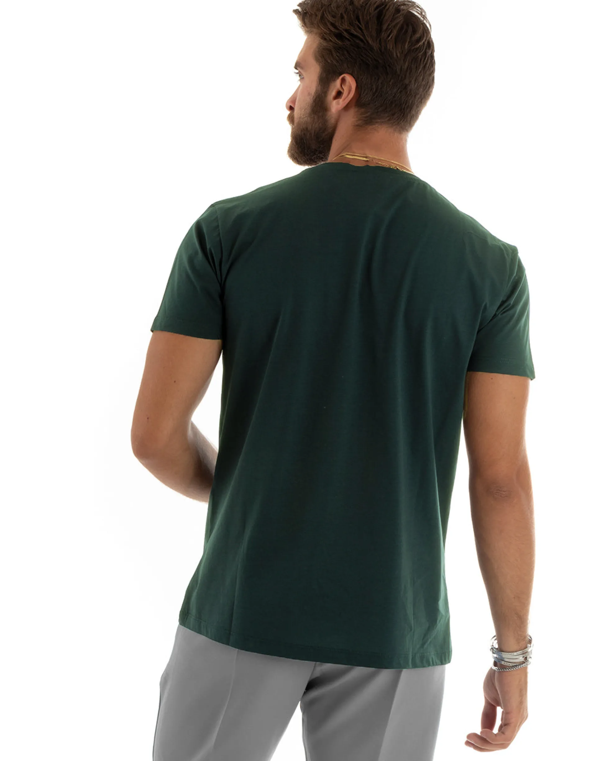 T-shirt Uomo Filo Di Scozia Basic Tinta Unita Verde TS3188A