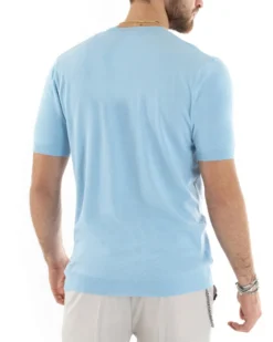 T-shirt Uomo Filo Maglia Scollo a V Celeste TS2865A