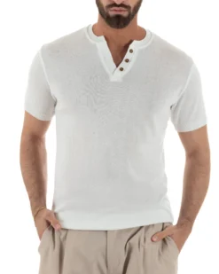 T-shirt uomo filo maglia scollo v serafino sottogiacca leggera bianco GIOSAL-TS3222A