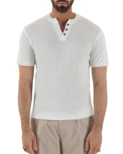 T-shirt uomo filo maglia scollo v serafino sottogiacca leggera bianco GIOSAL-TS3222A