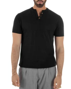 T-shirt uomo filo maglia scollo v serafino sottogiacca leggera nero GIOSAL-TS3223A
