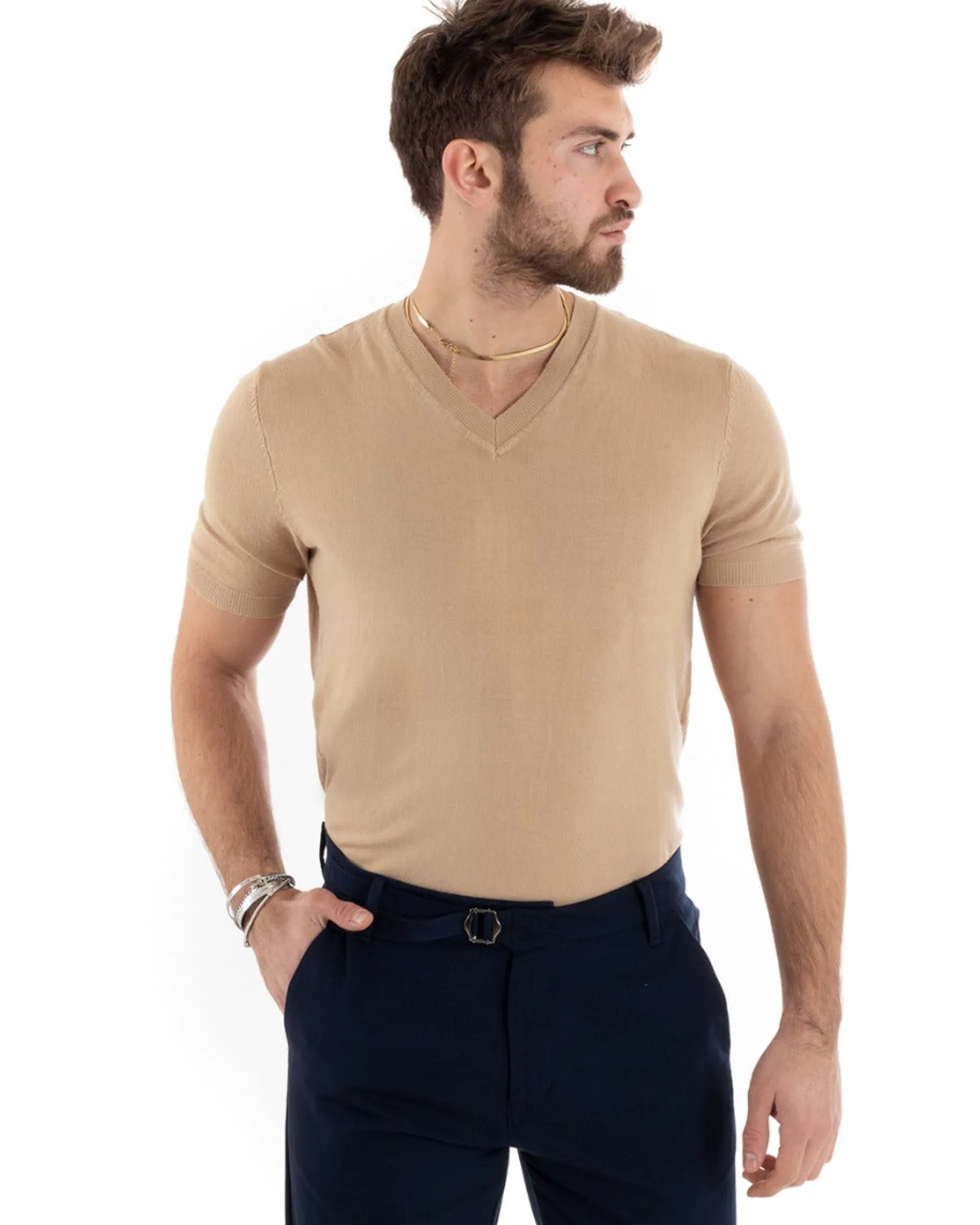 T-shirt Uomo Filo Maglia Scollo a V Camel TS2870A