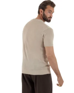 T-shirt uomo filo maglia scollo v serafino sottogiacca leggera beige GIOSAL-TS3221A