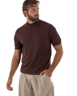 T-shirt uomo filo mezzocollo gola alta maglia basic sottogiacca marrone GIOSAL-TS3313A