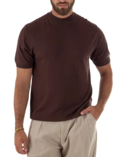 T-shirt uomo filo mezzocollo gola alta maglia basic sottogiacca marrone GIOSAL-TS3313A