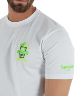 T-shirt uomo girocollo basic con ricamo Mojito Addicted leggera bianco SUPERCULTURE-A1843