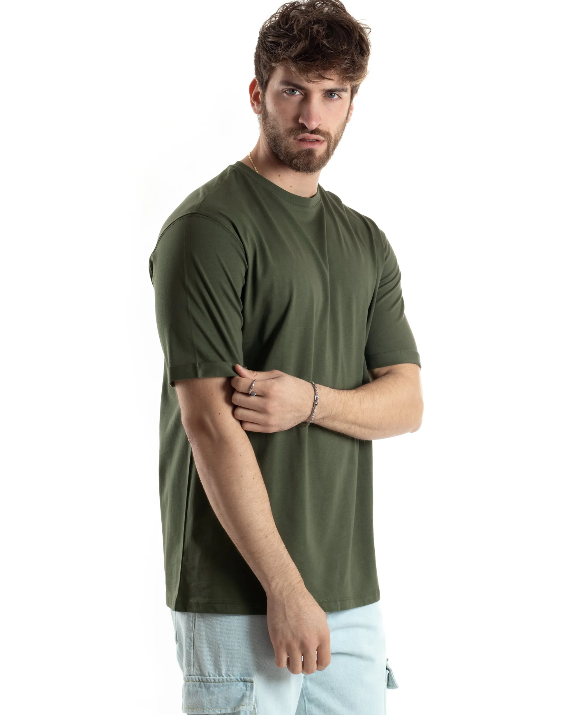 T-shirt Uomo Girocollo Basic Regular Fit Tinta Unita Verde TS3060A