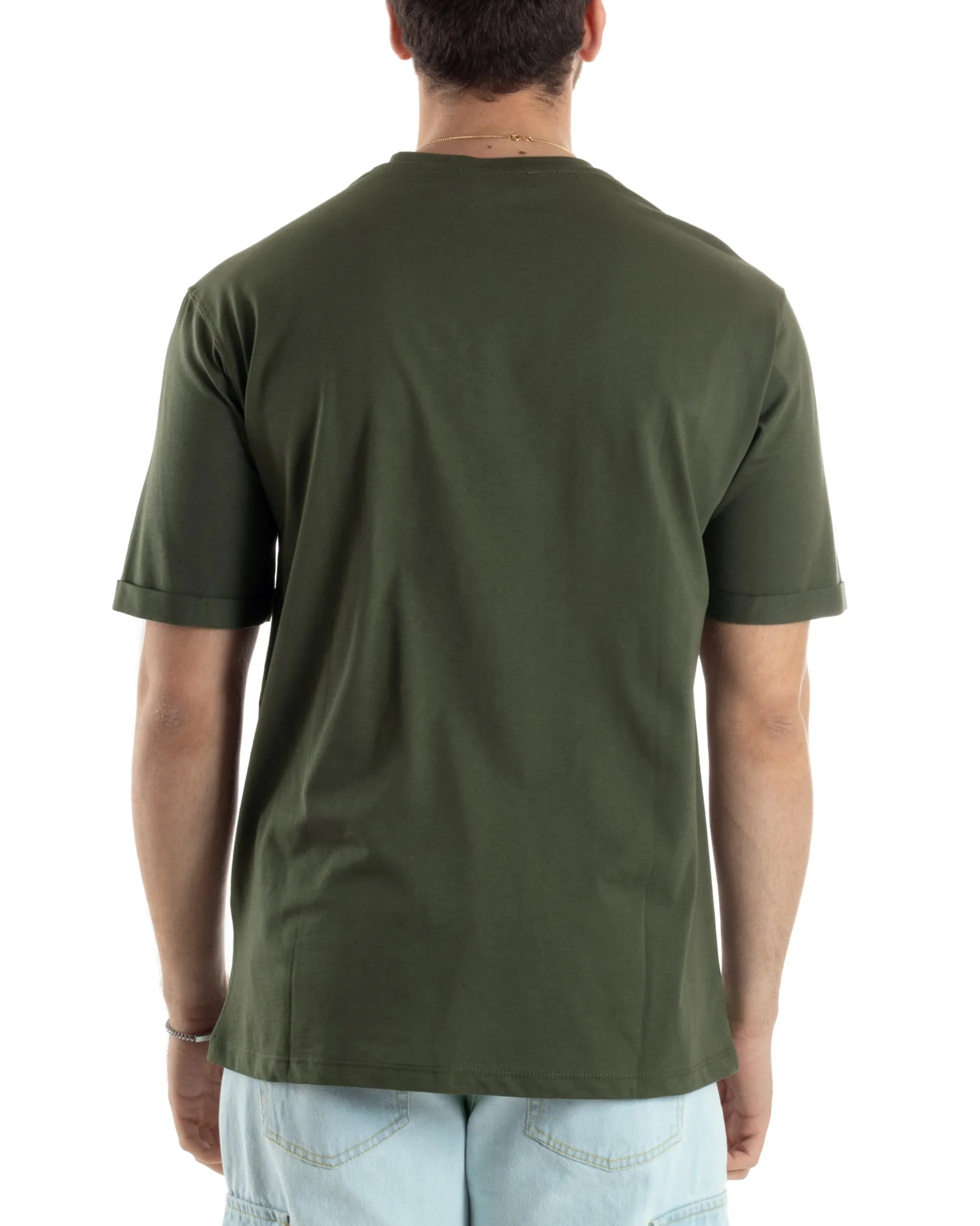 T-shirt Uomo Girocollo Basic Regular Fit Tinta Unita Verde TS3060A