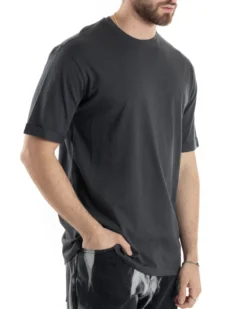 T-shirt Uomo Girocollo Basic Regular Fit Tinta Unita Piombo TS3058A