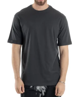 T-shirt Uomo Girocollo Basic Regular Fit Tinta Unita Piombo TS3058A