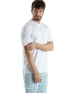 T-shirt Uomo Girocollo Basic Regular Fit Tinta Unita Bianco TS3057A