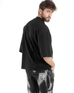 T-shirt Uomo Girocollo Boxy Fit Oversize Cotone Spalla Scesa Gola Alta Casual Basic Nero GIOSAL-TS3023A