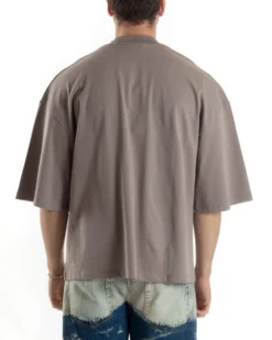 T-shirt Uomo Girocollo Boxy Fit Oversize Cotone Spalla Scesa Gola Alta Casual Basic Fango GIOSAL-TS3025A