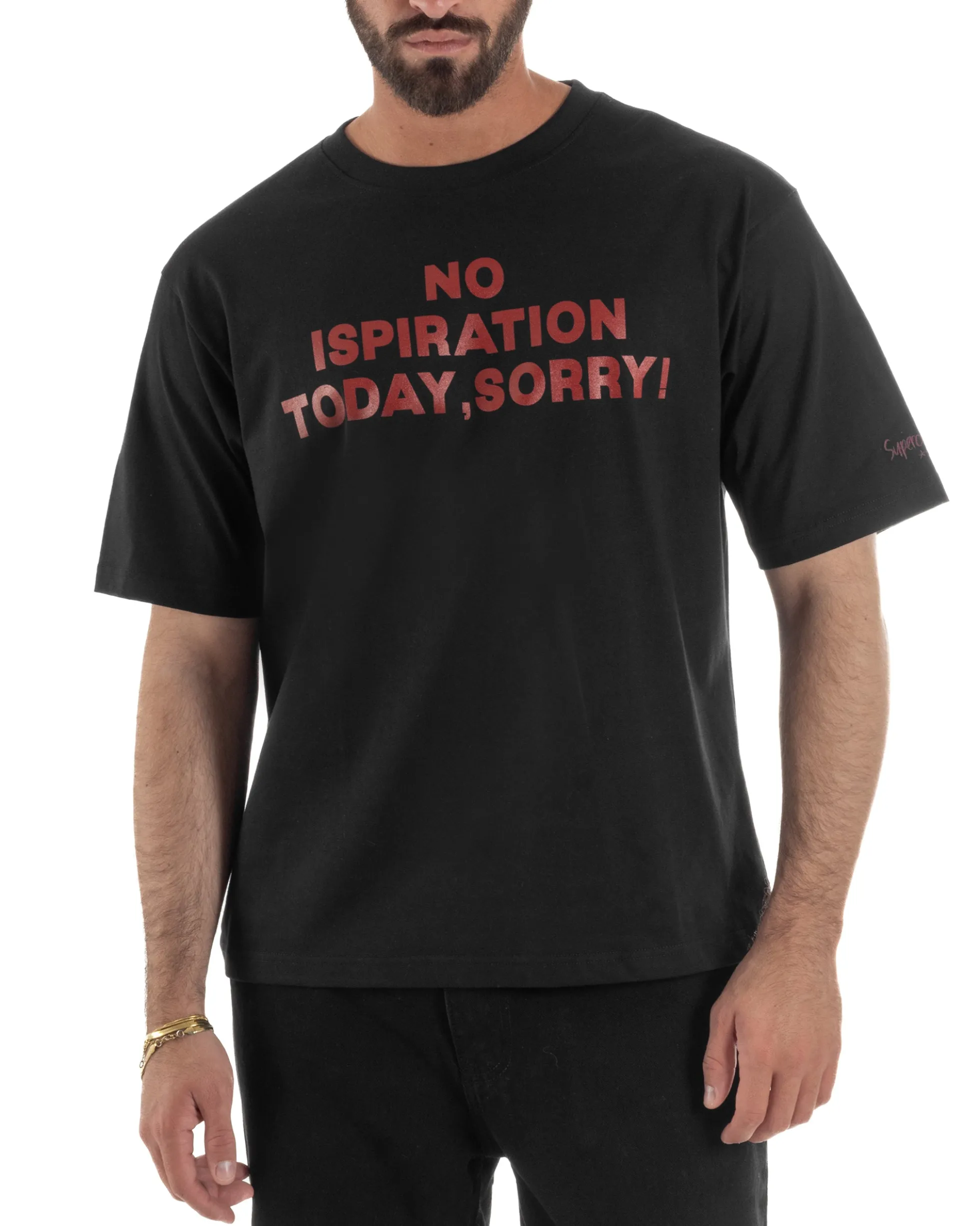 T-shirt uomo girocollo boxy fit stampa basic nero SUPERCULTURE-A1951