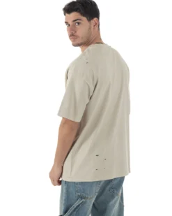 T-shirt Uomo Girocollo Con Rotture Cotone Slavato Tie Dye Maglia Basic Oversize Casual Beige GIOSAL-TS3106A