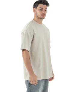 T-shirt Uomo Girocollo Cotone Slavato Maglia Mezze Maniche Tie Dye Basic Oversize Casual Tinta Unita Beige GIOSAL-TS3091A