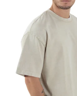 T-shirt Uomo Girocollo Cotone Slavato Maglia Mezze Maniche Tie Dye Basic Oversize Casual Tinta Unita Beige GIOSAL-TS3091A