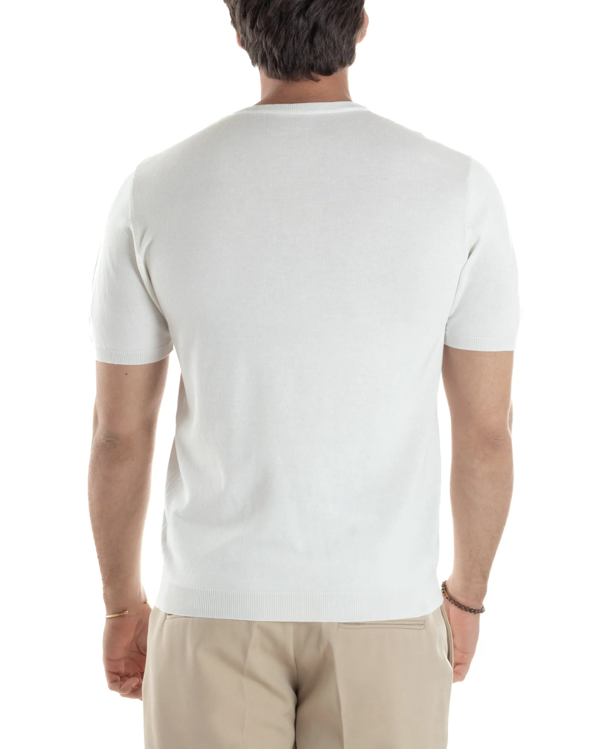 T-shirt uomo girocollo filo maglia sottogiacca casual basic tinta unita bianco GIOSAL-TS3154A