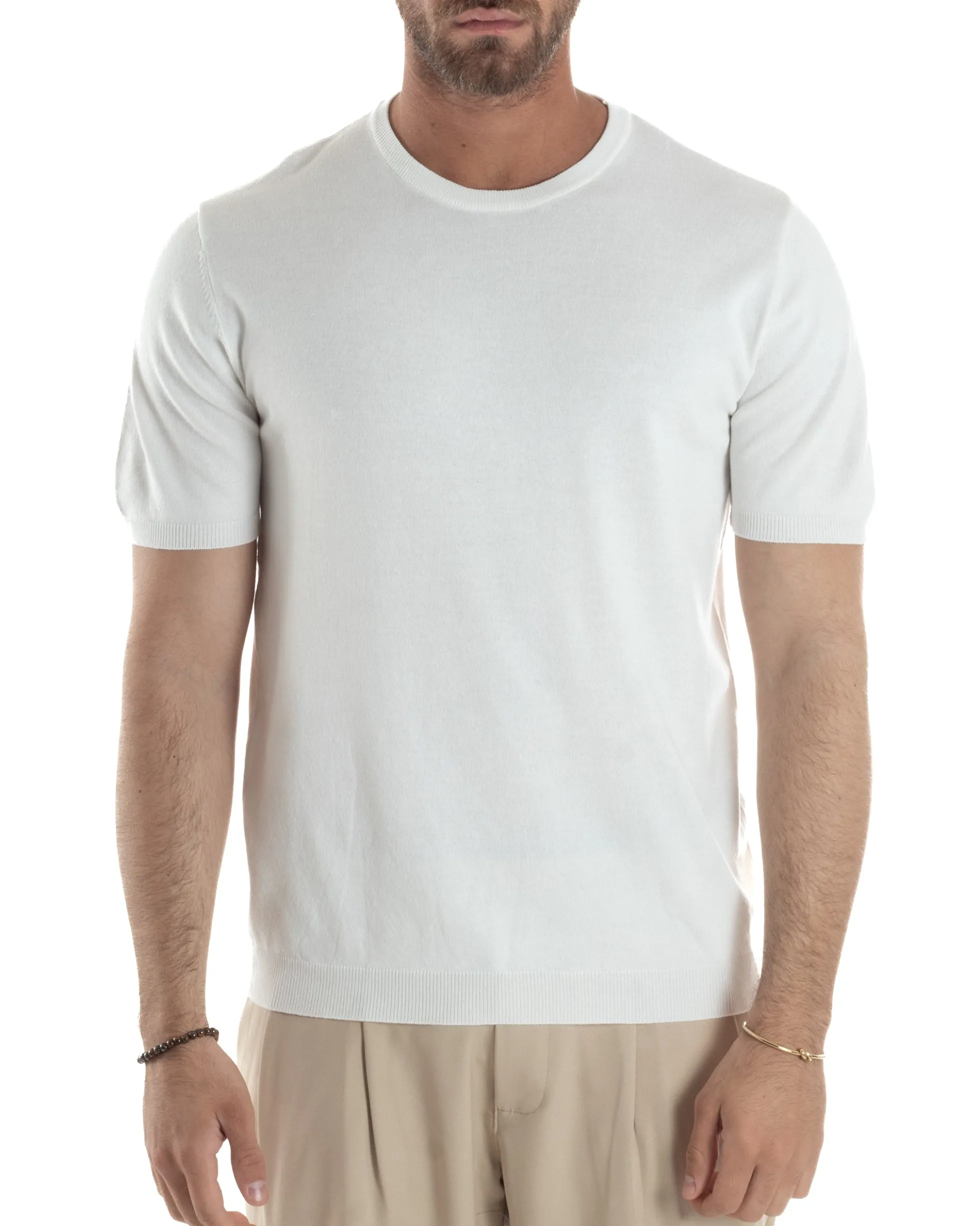 T-shirt uomo girocollo filo maglia sottogiacca casual basic tinta unita bianco GIOSAL-TS3154A