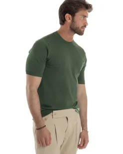 T-Shirt Uomo Girocollo Filo Maglia Sottogiacca Casual Verde Militare TS3159A