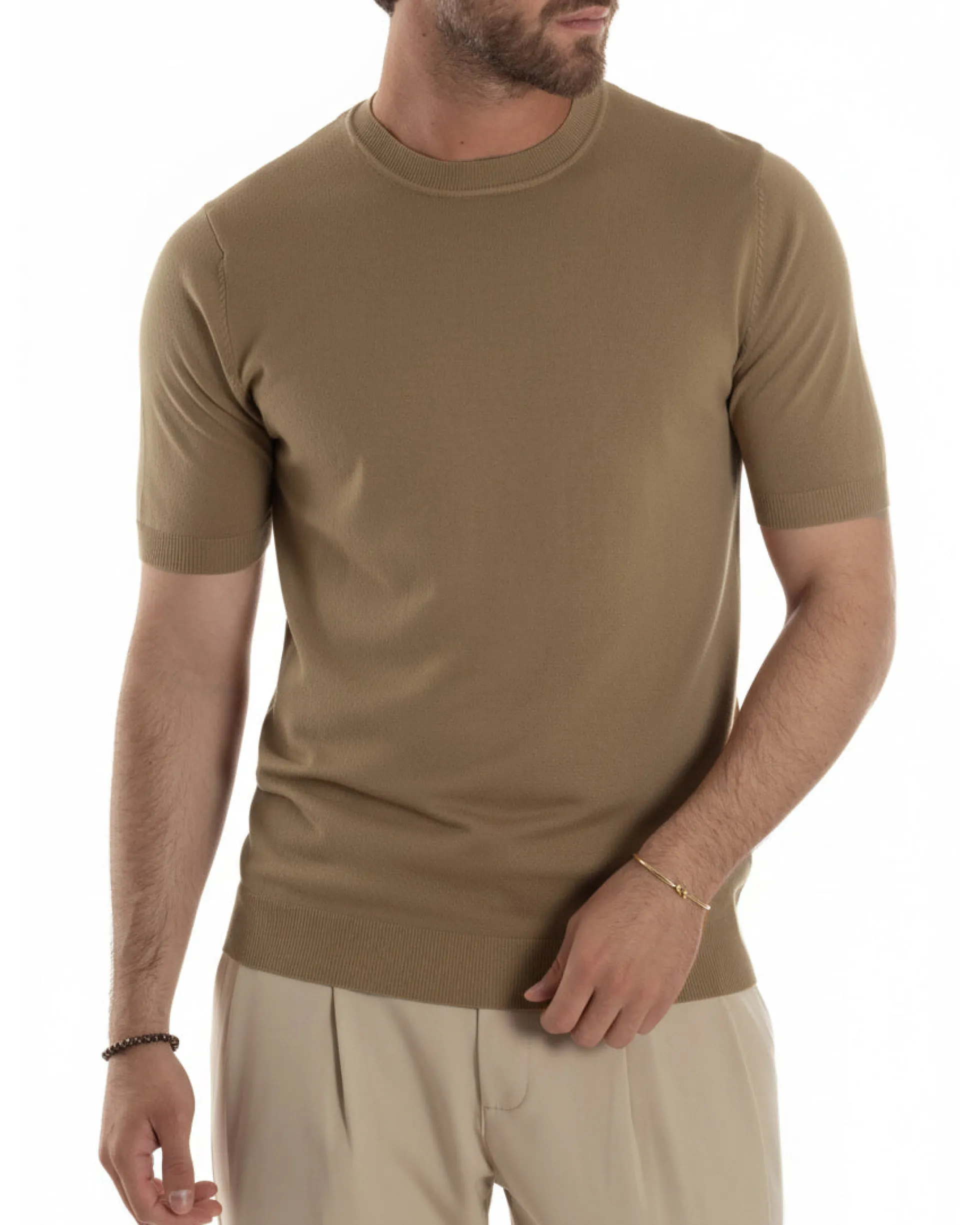 T-shirt uomo girocollo filo maglia sottogiacca casual tabacco GIOSAL-TS3201A