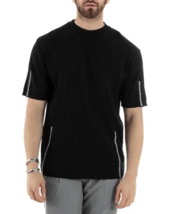 T-Shirt Uomo Girocollo Maglia In Filo Tinta Unita Nero GIOSAL-TS2991A