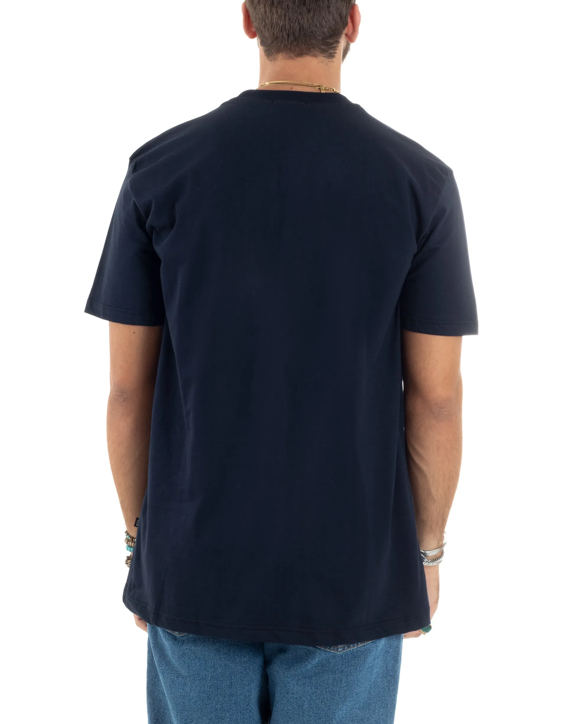 T-shirt Uomo Girocollo Mezze Maniche Cotone Premium Maglia Basic Casual Tinta Unita Blu GIOSAL-TS3084A