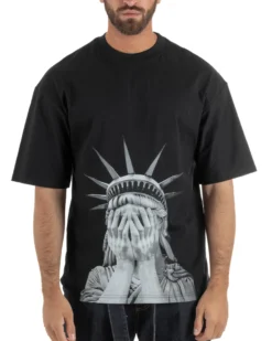 T-shirt uomo girocollo oversize streetwear con stampa nero GIOSAL-TS3308A