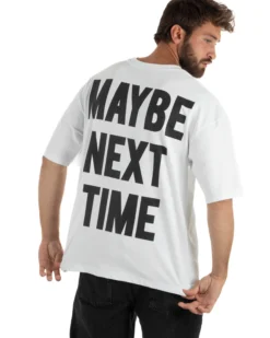 T-shirt uomo girocollo oversize streetwear con stampa bianco GIOSAL-TS3300A