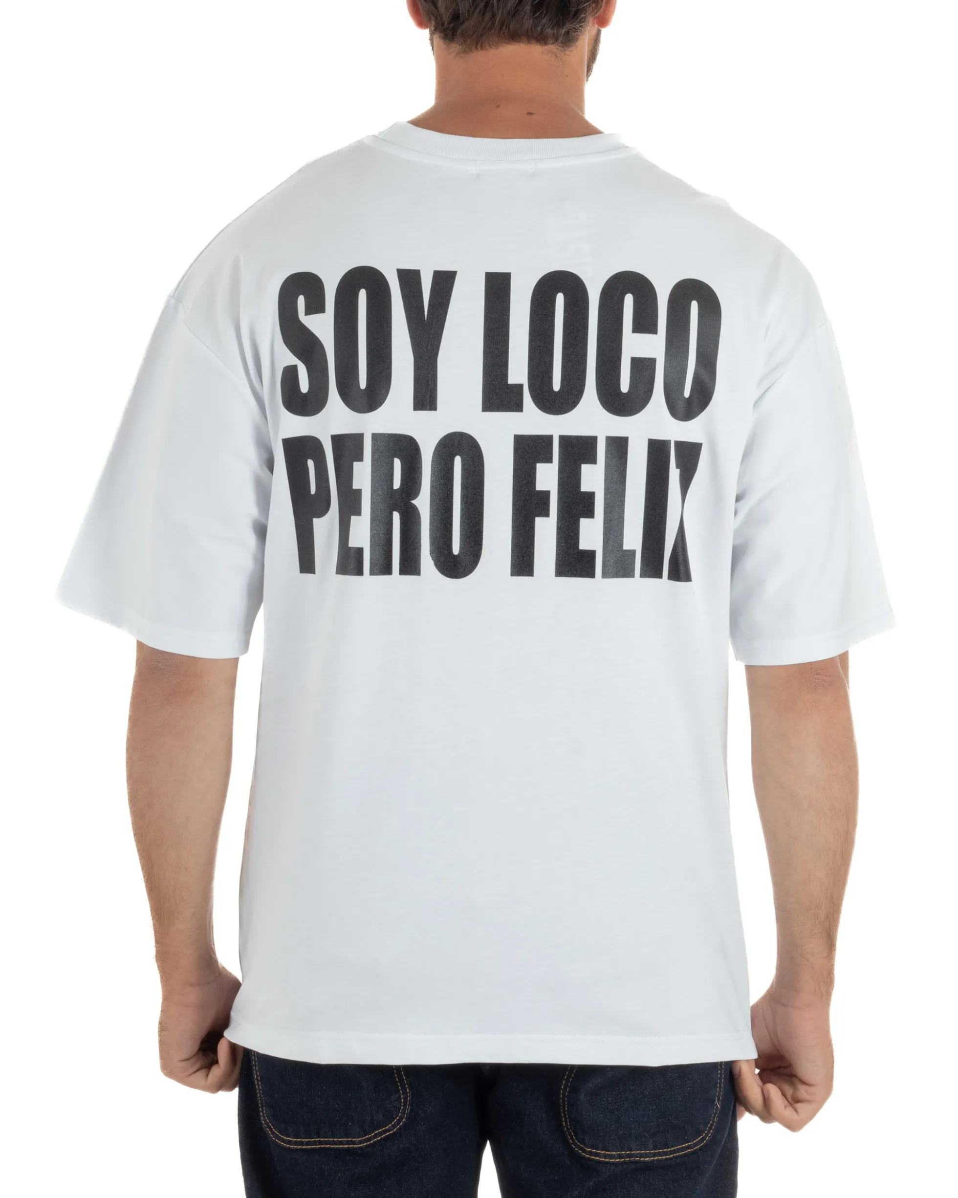 T-shirt uomo girocollo oversize streetwear stampa bianco GIOSAL-TS3296A