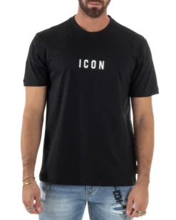 T-shirt Uomo Girocollo Regular Fit Stampa Basic Nero ICON ICUF2W6T002