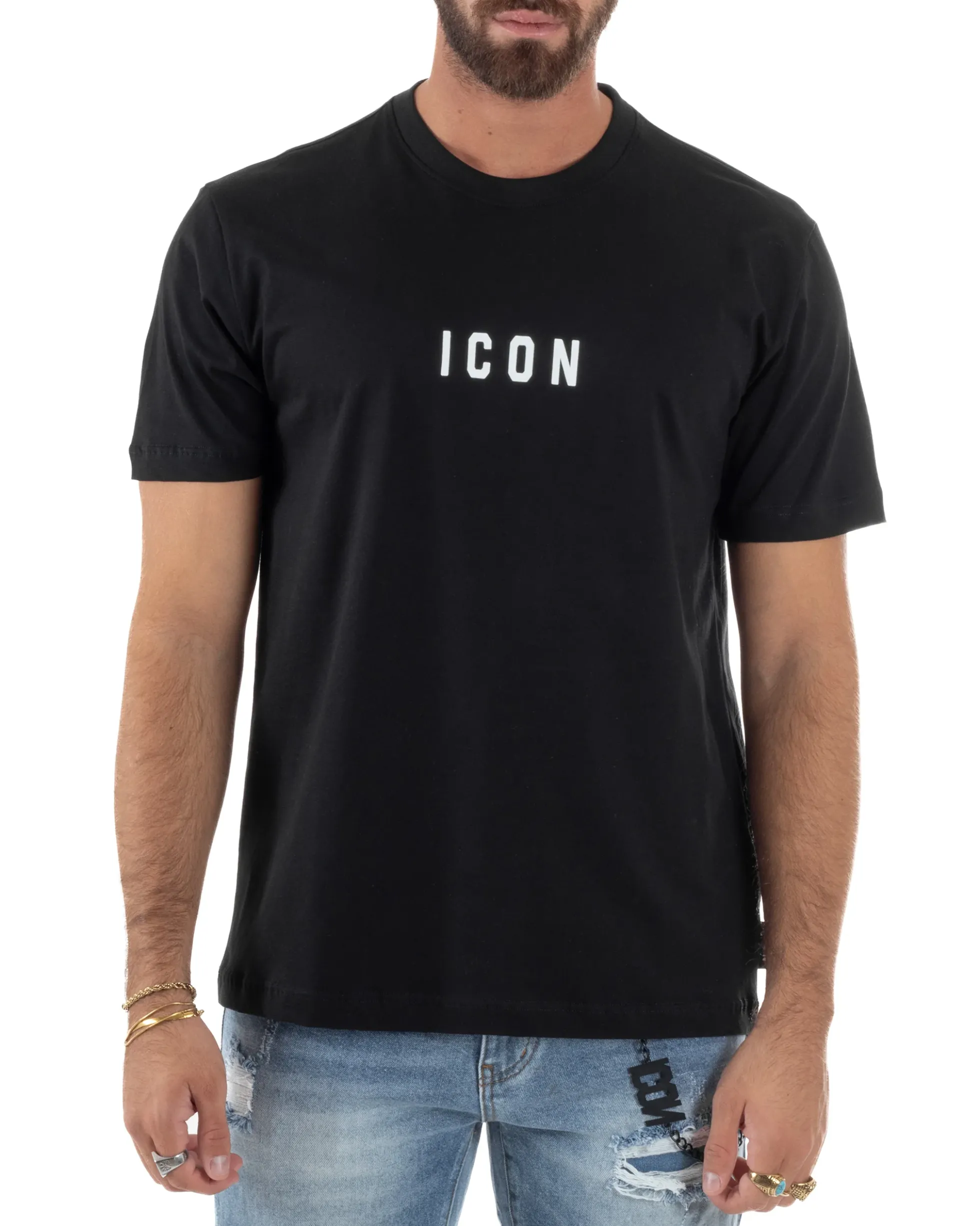 T-shirt Uomo Girocollo Regular Fit Stampa Basic Nero ICON ICUF2W6T002