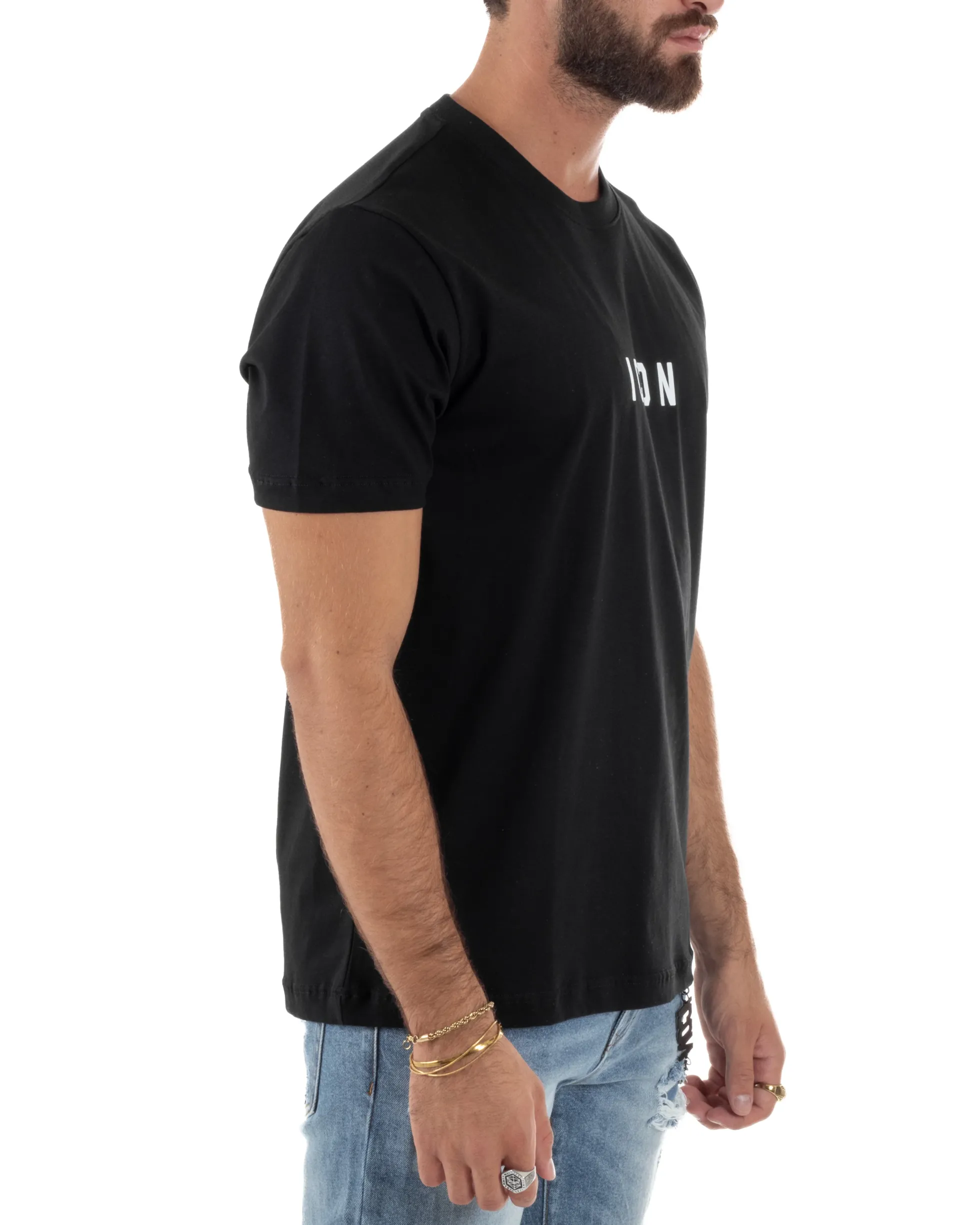 T-shirt Uomo Girocollo Regular Fit Stampa Basic Nero ICON ICUF2W6T002