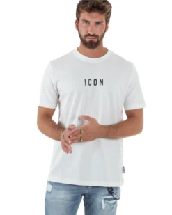 T-shirt Uomo Girocollo Regular Fit Stampa Basic Bianco ICON ICUF2W6T002