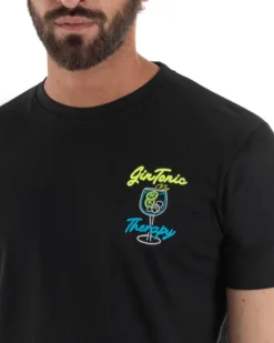 T-shirt uomo girocollo ricamo stampa gin tonic basic nero SUPERCULTURE-A1839