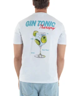 T-shirt uomo girocollo ricamo stampa gin tonic basic bianco SUPERCULTURE-A1905