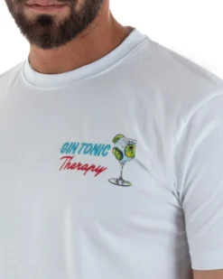 T-shirt uomo girocollo ricamo stampa gin tonic basic bianco SUPERCULTURE-A1905