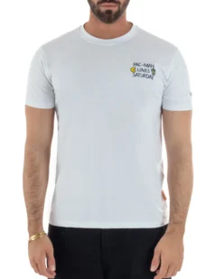 T-shirt uomo girocollo ricamo pac man loves basic bianco SUPERCULTURE-A1985